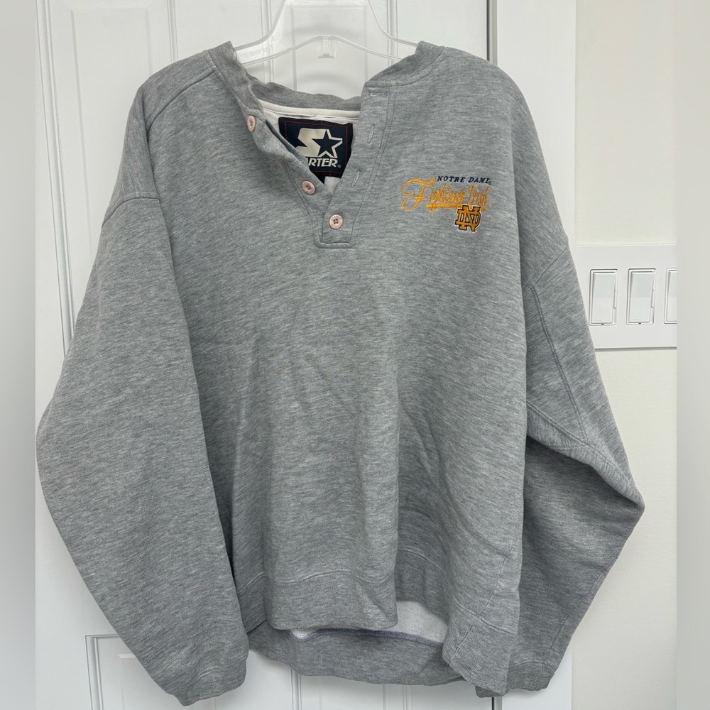 Starter brand Vintage Notre Dame Fighting Irish grey heather pullover Sweatshirt